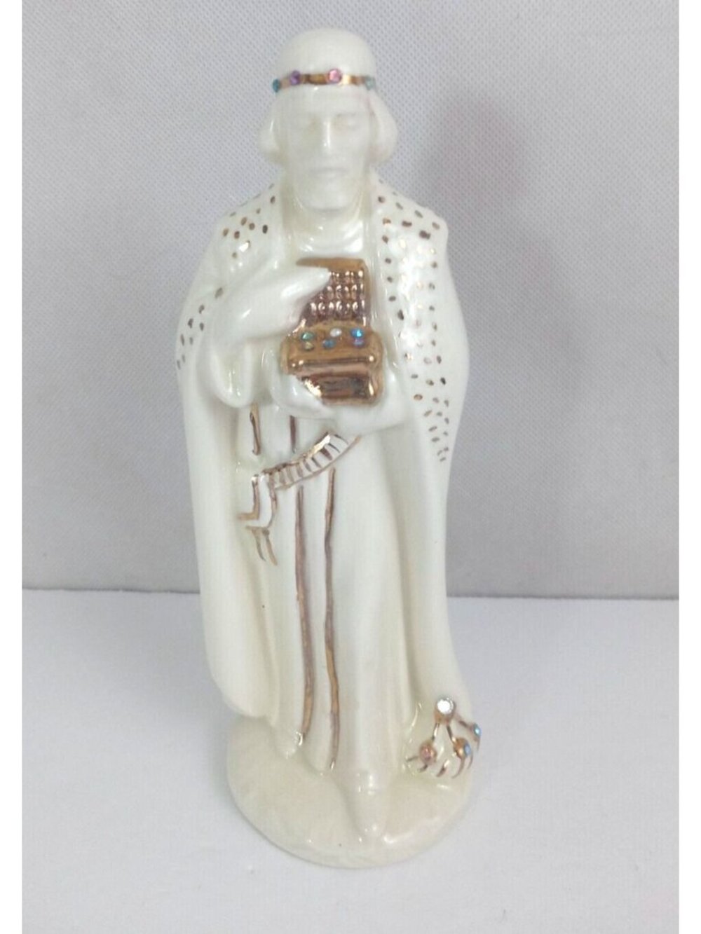 1968 Holland Mold Christmas Nativity Off White & Gold Jeweled 8" Wise Man (A)